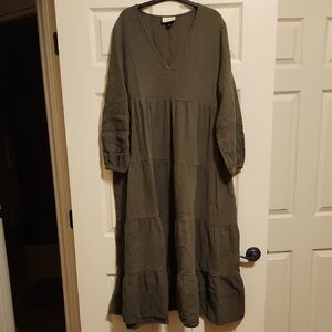 Universal Thread Olive Tiered V-Neck Maxi Dress